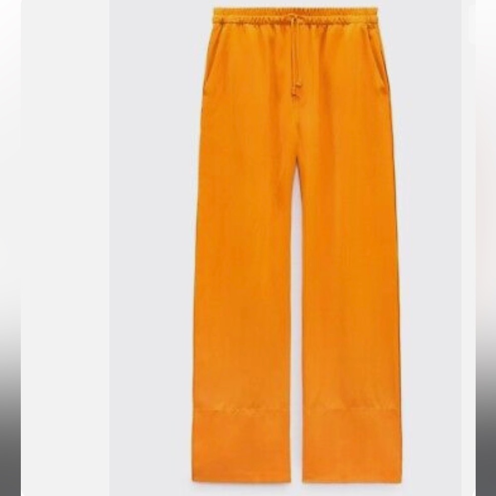 Zara Orange Wide-Leg Drawstring Pants